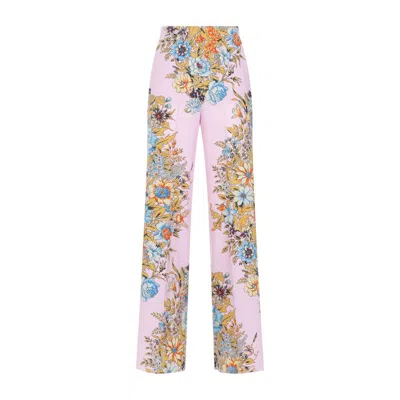 Etro Floral High-rise Silk Wide-leg Pants In Multicolor