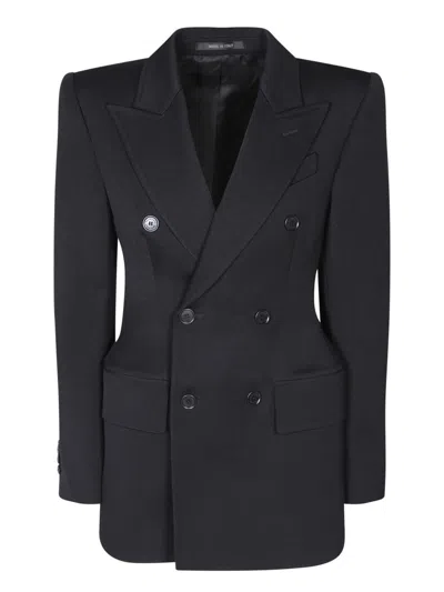 Balenciaga Hourglass Double-breasted Wool Blazer In Black