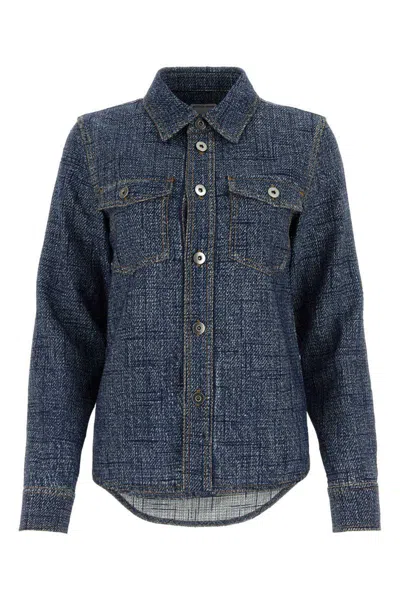 Bottega Veneta Blue Silk And Viscose Denim Printed Shirt In Blue