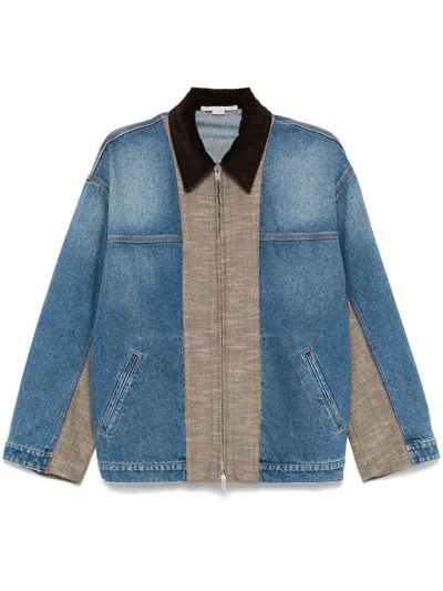 Stella Mccartney Oversized Tweed-paneled Denim Jacket In Vintage Blue Denim