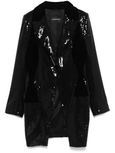 Emporio Armani Single Breasted Sequinned Blazer In Black