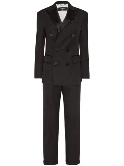 Dsquared2 Boston Virgin Wool Blend Suit With Structured Shoulders In Black