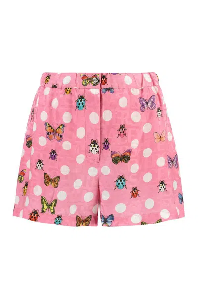 Versace Butterfly Polka Dot Elastic Waist Shorts In Pink