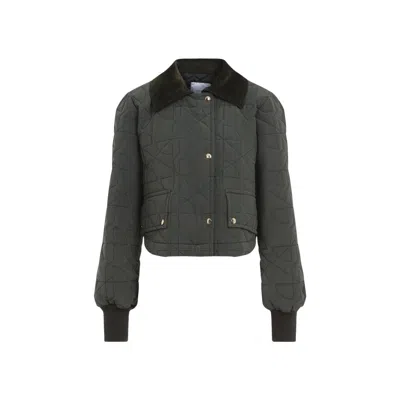 Patou Quilted Velvet Collar Cropped Blouson In Green