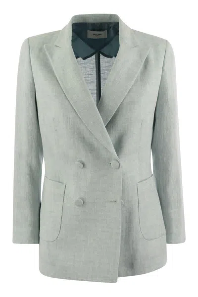 Saulina Assunta - Double-breasted Linen Jacket In Blue
