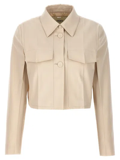 Shop Fendi Tailored Crop Jacket In Beige