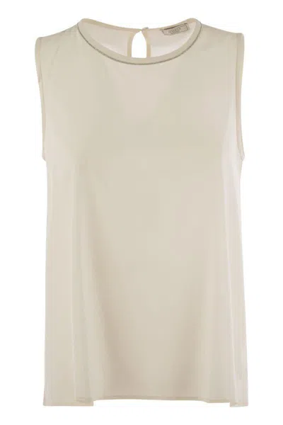 Peserico Stretch Silk Crepe De Chine Top In Pearl