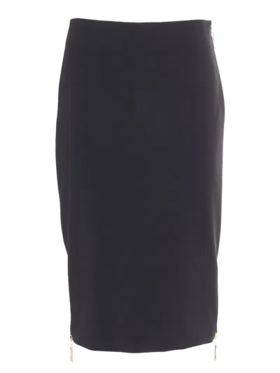 Elisabetta Franchi Knee-length Black Skirt With Gold Zipper Accents In Black