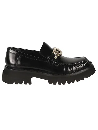 Ferragamo Gancini Hook-buckle Leather Loafers For Women In Black