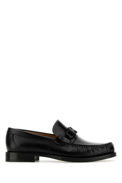 Ferragamo Leather Loafers With Round Toe And Sole In Black