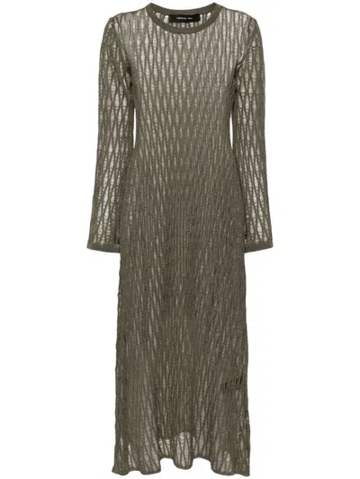Federica Tosi Sheer Textured Midi Dress With Long Sleeves In Brown