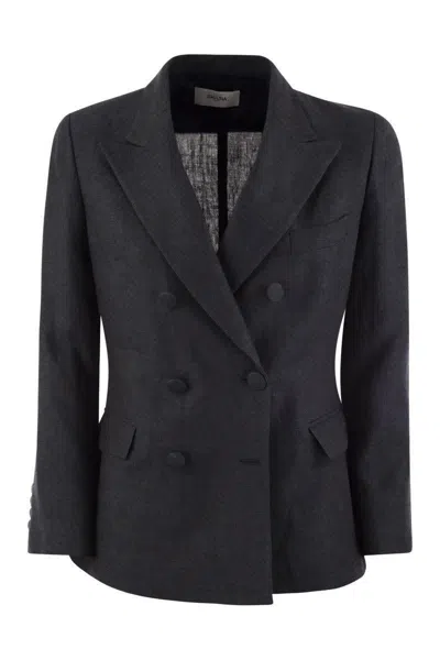 Saulina Double-breasted Linen Jacket In Blue