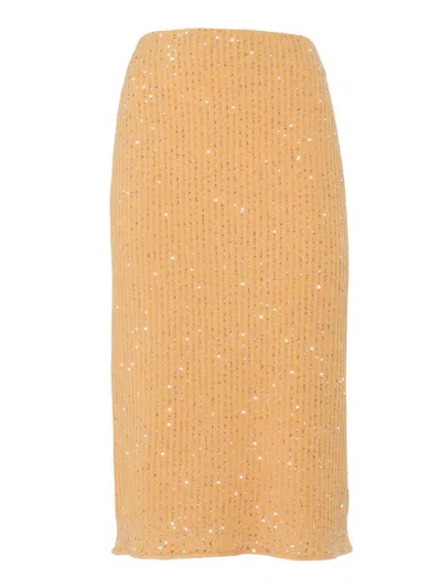 Fabiana Filippi Sequin-embellished Knitted Skirt In Orange