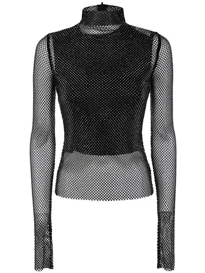 Sportmax Valdai Embellished Fishnet Crop Top In Black