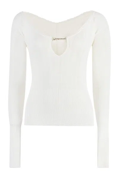 Jacquemus Matte White Ribbed Viscose T-shirt In White