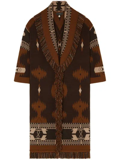 Alanui Icon Jaquard Coat In Coffee/dakar
