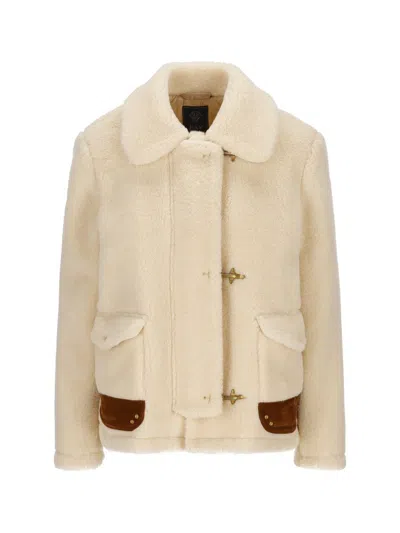 Fay 3 Hooks Shearling Jacket In Clear Silver