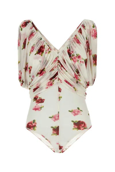 Magda Butrym Draped Sleeves Floral Pattern Bodysuit In Floral