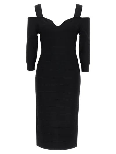 Herve Leger Hervé Léger 'icon Notched Bateau Midi' Dress In Black