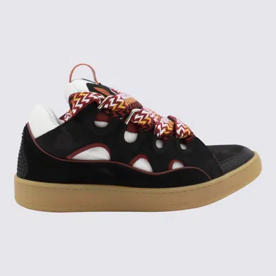 Shop Lanvin Black Leather Vintage Curb Sneakers In Honey/black