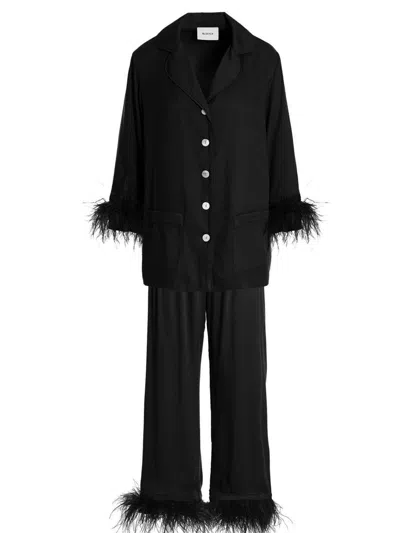 Sleeper Party Pajama Set With Double Feathers In Black