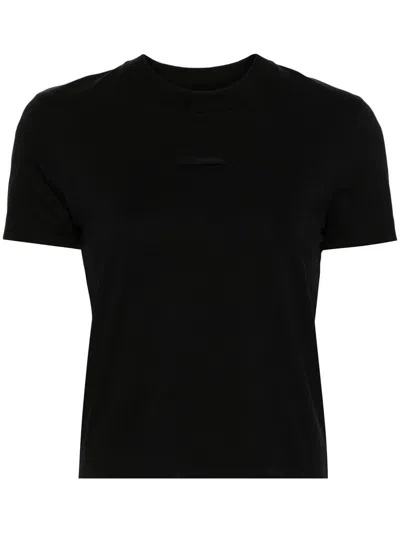 Jacquemus Black Fitted T-shirt With Logo Patch In Stretch Cotton Woman In Black