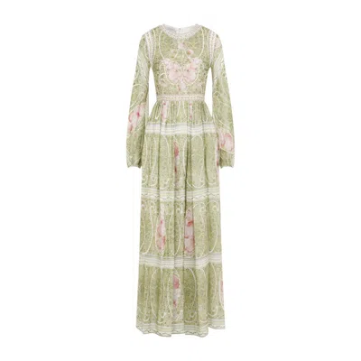 Giambattista Valli Georgette Green And Pink Silk Long Dress In Green