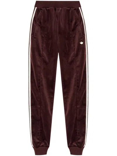 Adidas Originals Premium Brushed Velvet Track Pants In Brown