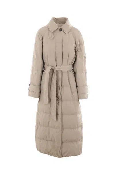 Brunello Cucinelli Beige Long Down Jacket In Beige