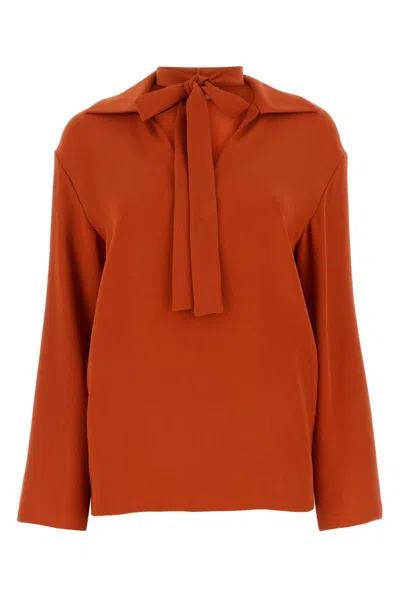Valentino Garavani Brick Crepe Blouse In Red