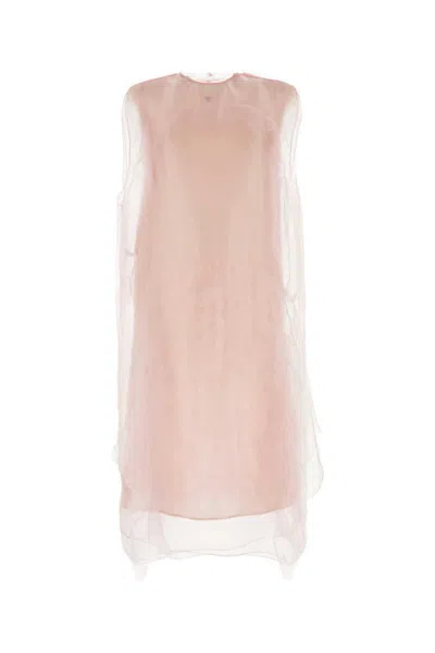 Prada Sheer Overlay Round Neckline Sleeveless Dress In Pink