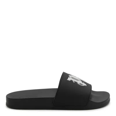 Palm Angels Black Logo Slides In Black Light Grey