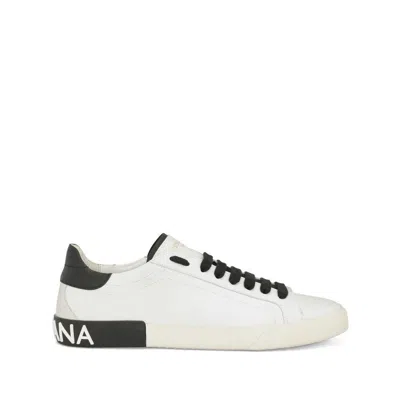 Dolce & Gabbana Portofino Leather Sneakers With Rubberized Logo Shoes In Multicolor