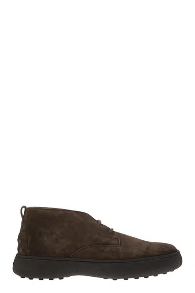 Tod's Men Suede Leather Ankle Boots In Brown