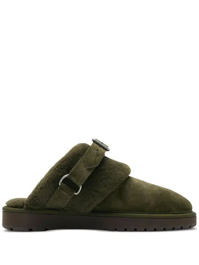 Burberry Elegant Mini Suede Slippers With Soft Fur Lining In Black