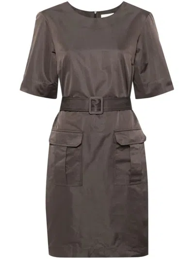 P.a.r.o.s.h Mini Dress With Belt And Pockets In Grey