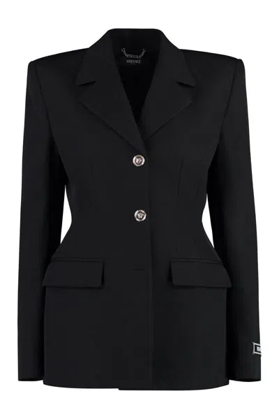 Versace Crocodile-jacquard Wool Blazer In Black