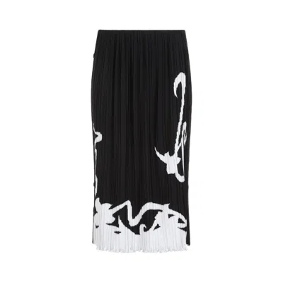 Lanvin Pleated Long Skirt Abstract Pattern In Black