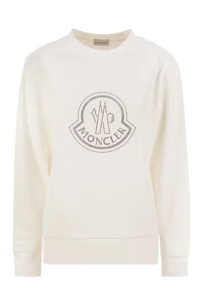Moncler Logo Sweatshirt With Crystals In White