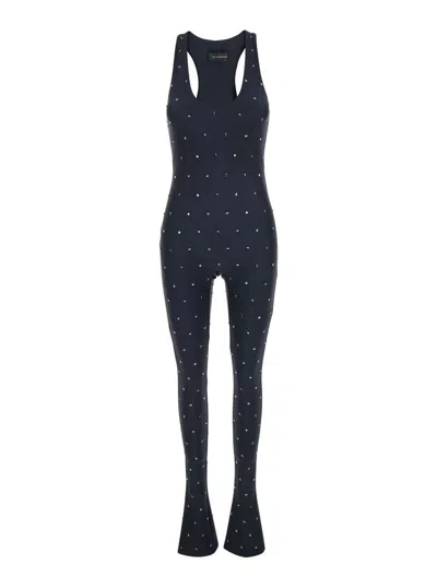 The Andamane 'tess' Black Jumpsuit With All-over Crystal Applications In Stretch Jersey Woman In Black
