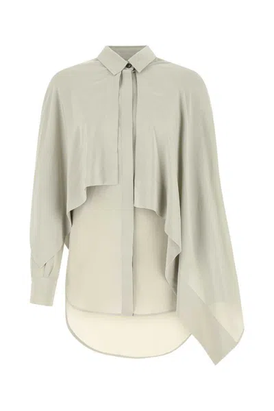 Quira Silk Blouse With Flounces And Asymmetric Hem In Grey