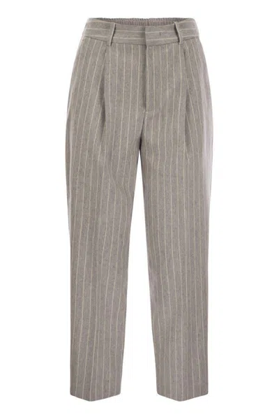 Pt Torino Daisy - Wool And Cashmere Pinstripe Pants In Grey