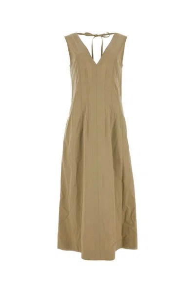 Bottega Veneta Open-back Compact Cotton Dress In Beige O Tan