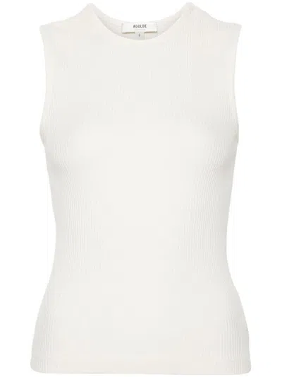 Agolde Ribbed Texture Racerback Tank Top In Oat Milk