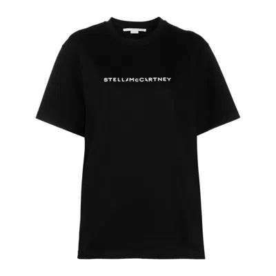 Stella Mccartney T-shirt With Logo Print And Crew Neckline In Black