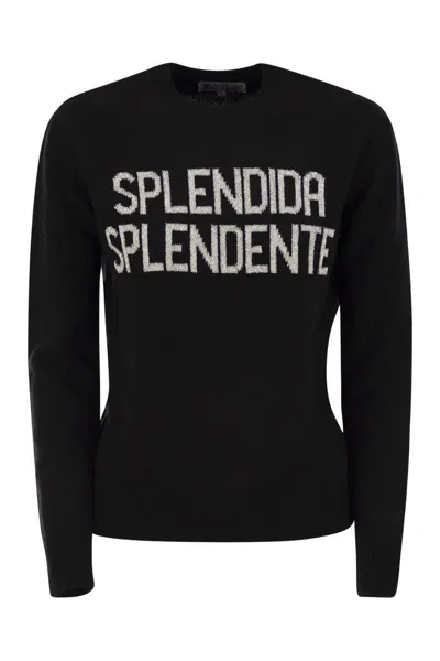 Mc2 Saint Barth Wool And Cashmere Blend Sweater With Embroidery Splendida Splendente In Black