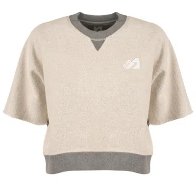 Autry Gray Melange Cotton Jersey Cropped Sweatshirt In Gray