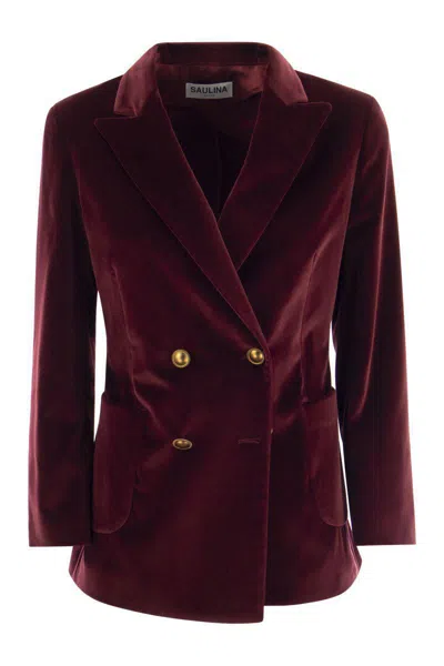 Saulina Antonia - Single-breasted Velvet Jacket In Red
