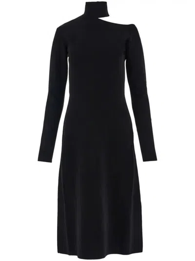 Ferragamo Midi Black Dress With Cut-out And Long Sleeve In Viscose Blend Woman In Black