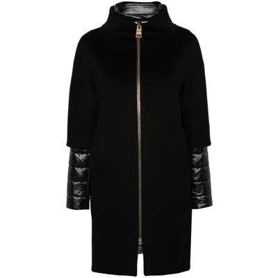 Herno Coat In Luxury Wool And Nylon Ultralight In Black